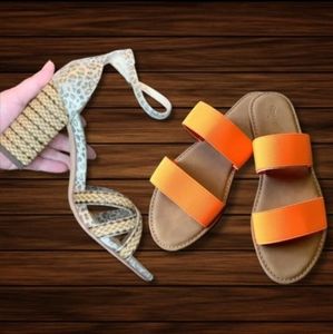 Lot 2 Pairs of Summer Shoes Size 9 Leopard / Orange